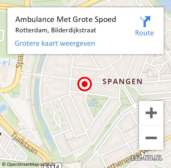 Locatie op kaart van de 112 melding: Ambulance Met Grote Spoed Naar Rotterdam, Bilderdijkstraat op 20 augustus 2024 13:09