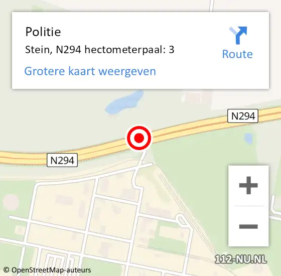 Locatie op kaart van de 112 melding: Politie Stein, N294 hectometerpaal: 3 op 20 augustus 2024 13:10