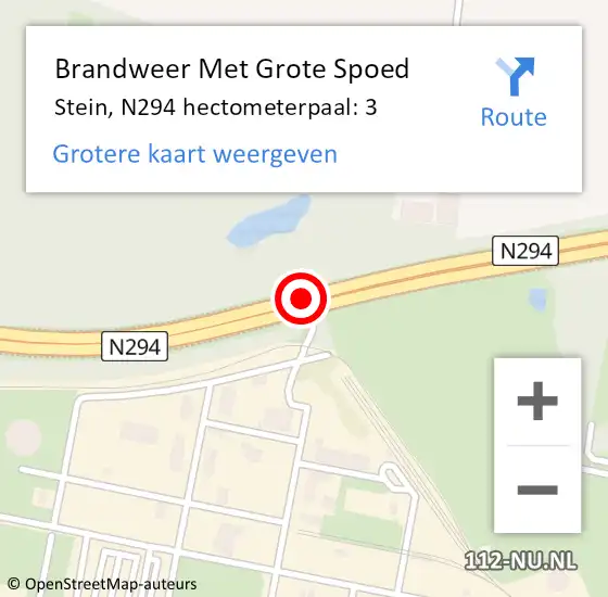 Locatie op kaart van de 112 melding: Brandweer Met Grote Spoed Naar Stein, N294 hectometerpaal: 3 op 20 augustus 2024 13:10