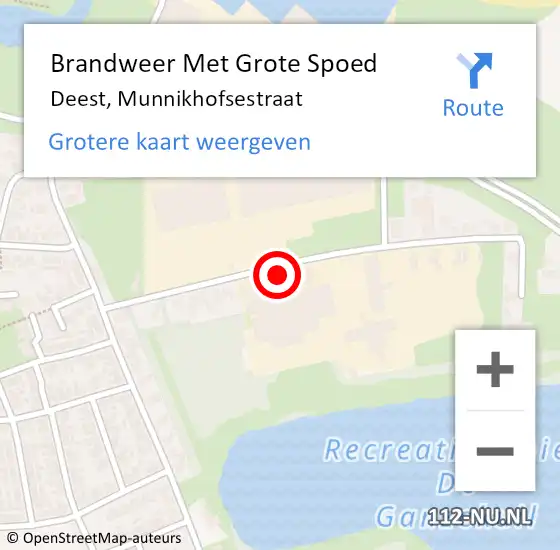 Locatie op kaart van de 112 melding: Brandweer Met Grote Spoed Naar Deest, Munnikhofsestraat op 20 augustus 2024 13:14