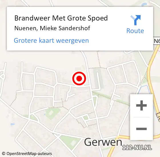 Locatie op kaart van de 112 melding: Brandweer Met Grote Spoed Naar Nuenen, Mieke Sandershof op 20 augustus 2024 13:36