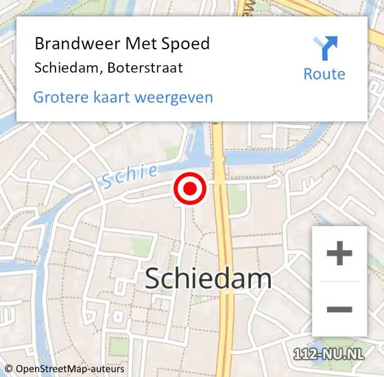 Locatie op kaart van de 112 melding: Brandweer Met Spoed Naar Schiedam, Boterstraat op 20 augustus 2024 13:40