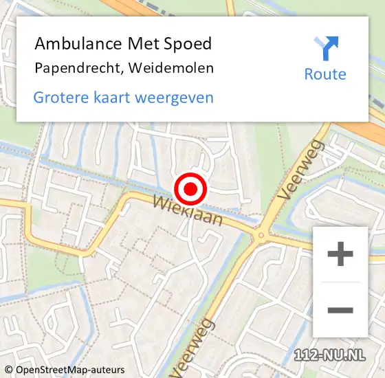 Locatie op kaart van de 112 melding: Ambulance Met Spoed Naar Papendrecht, Weidemolen op 20 augustus 2024 13:49