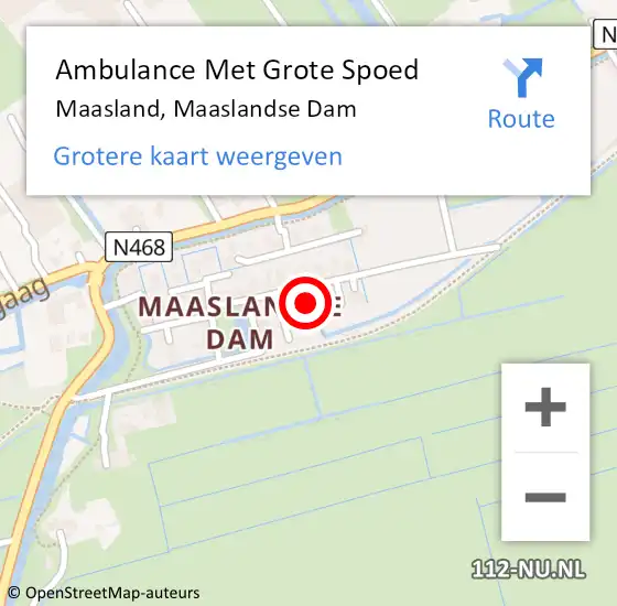 Locatie op kaart van de 112 melding: Ambulance Met Grote Spoed Naar Maasland, Maaslandse Dam op 20 augustus 2024 13:53