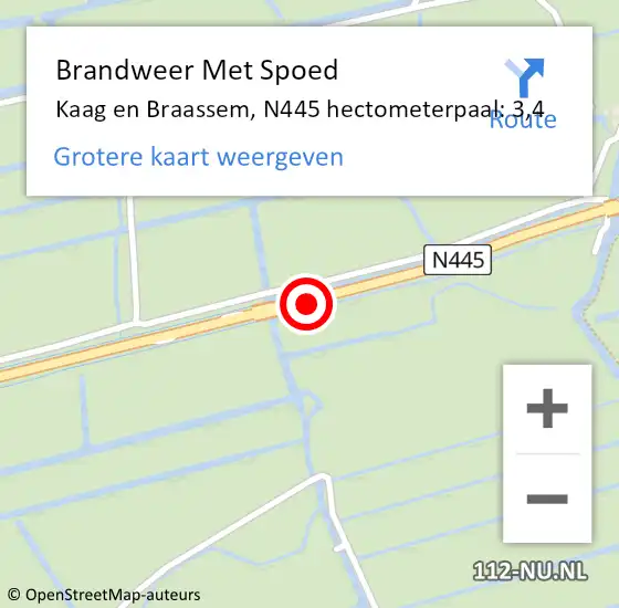 Locatie op kaart van de 112 melding: Brandweer Met Spoed Naar Kaag en Braassem, N445 hectometerpaal: 3,4 op 20 augustus 2024 13:58