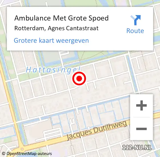 Locatie op kaart van de 112 melding: Ambulance Met Grote Spoed Naar Rotterdam, Agnes Cantastraat op 20 augustus 2024 14:23