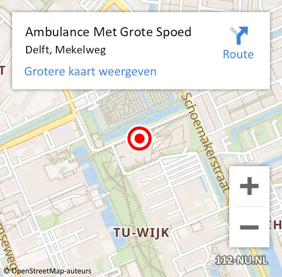 Locatie op kaart van de 112 melding: Ambulance Met Grote Spoed Naar Delft, Mekelweg op 20 augustus 2024 14:29