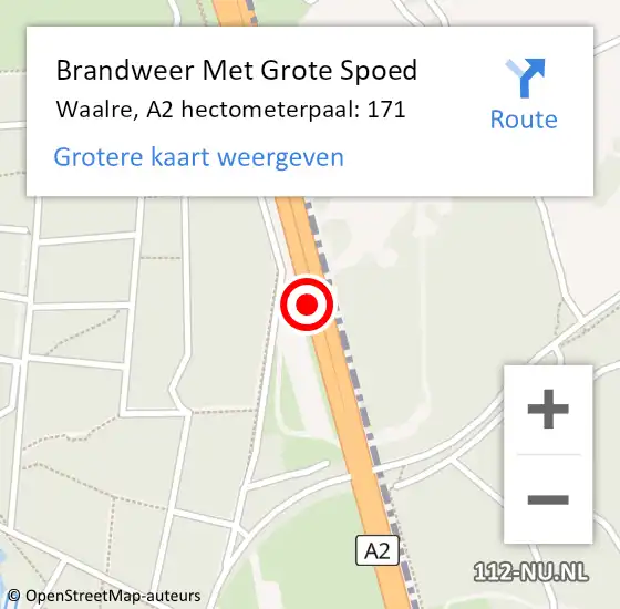 Locatie op kaart van de 112 melding: Brandweer Met Grote Spoed Naar Waalre, A2 hectometerpaal: 171 op 20 augustus 2024 14:31