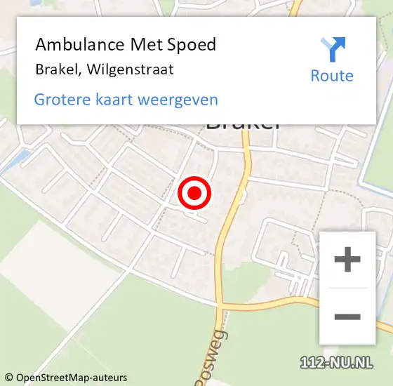 Locatie op kaart van de 112 melding: Ambulance Met Spoed Naar Brakel, Wilgenstraat op 16 oktober 2014 23:16