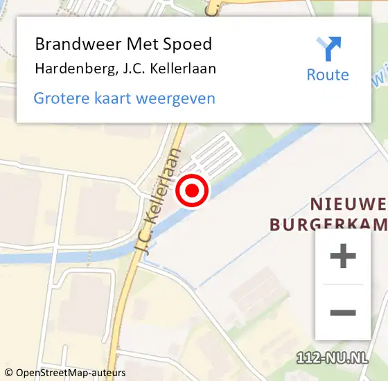 Locatie op kaart van de 112 melding: Brandweer Met Spoed Naar Hardenberg, J.C. Kellerlaan op 20 augustus 2024 14:43