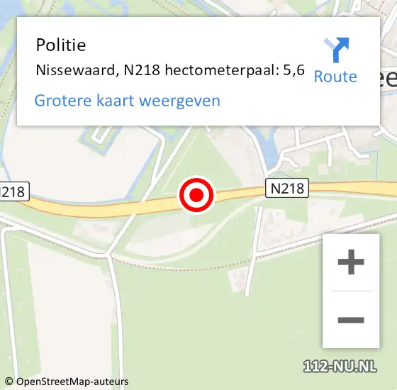 Locatie op kaart van de 112 melding: Politie Nissewaard, N218 hectometerpaal: 5,6 op 20 augustus 2024 14:48