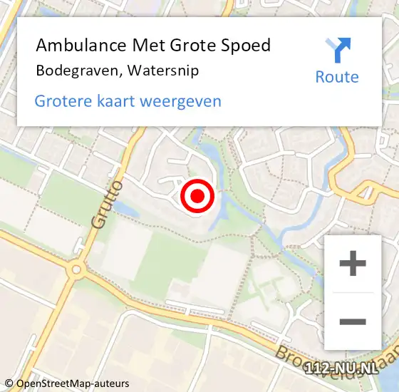 Locatie op kaart van de 112 melding: Ambulance Met Grote Spoed Naar Bodegraven, Watersnip op 20 augustus 2024 14:49