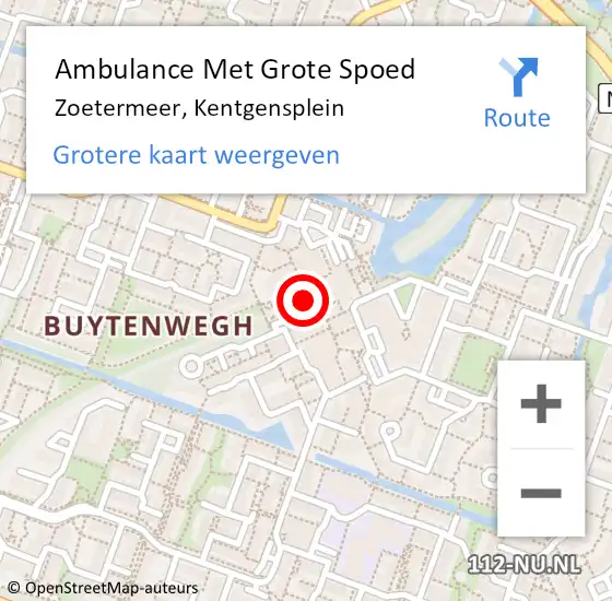 Locatie op kaart van de 112 melding: Ambulance Met Grote Spoed Naar Zoetermeer, Kentgensplein op 20 augustus 2024 15:02