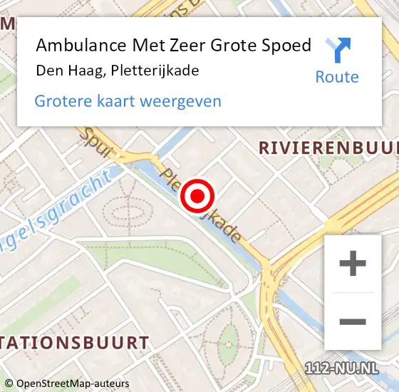 Locatie op kaart van de 112 melding: Ambulance Met Zeer Grote Spoed Naar Den Haag, Pletterijkade op 20 augustus 2024 15:04