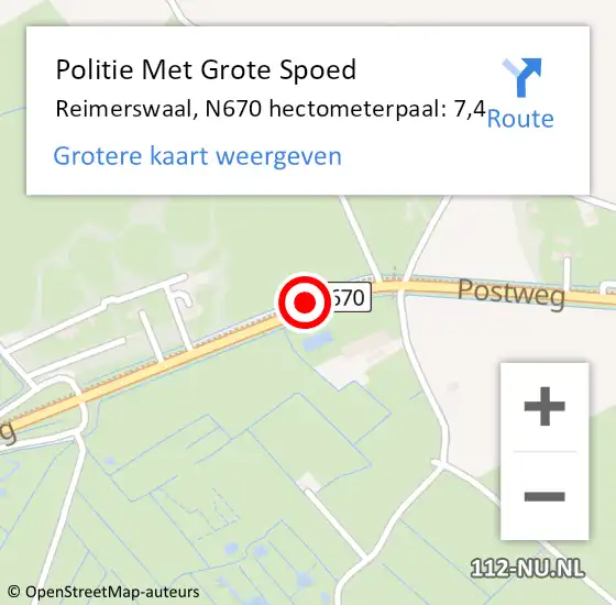 Locatie op kaart van de 112 melding: Politie Met Grote Spoed Naar Reimerswaal, N670 hectometerpaal: 7,4 op 20 augustus 2024 15:37