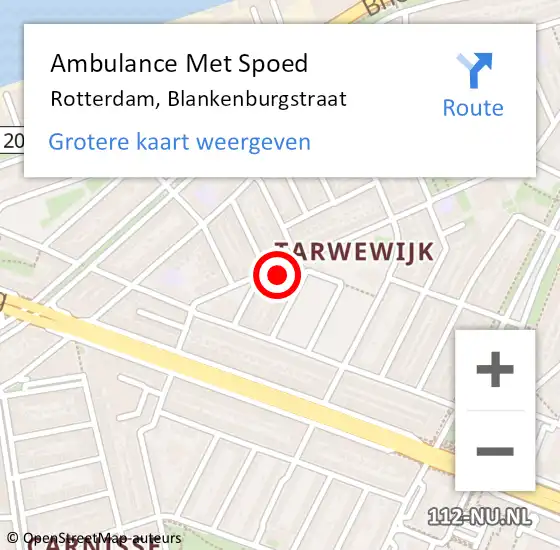 Locatie op kaart van de 112 melding: Ambulance Met Spoed Naar Rotterdam, Blankenburgstraat op 20 augustus 2024 15:37