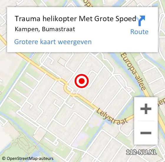 Locatie op kaart van de 112 melding: Trauma helikopter Met Grote Spoed Naar Kampen, Bumastraat op 20 augustus 2024 15:39