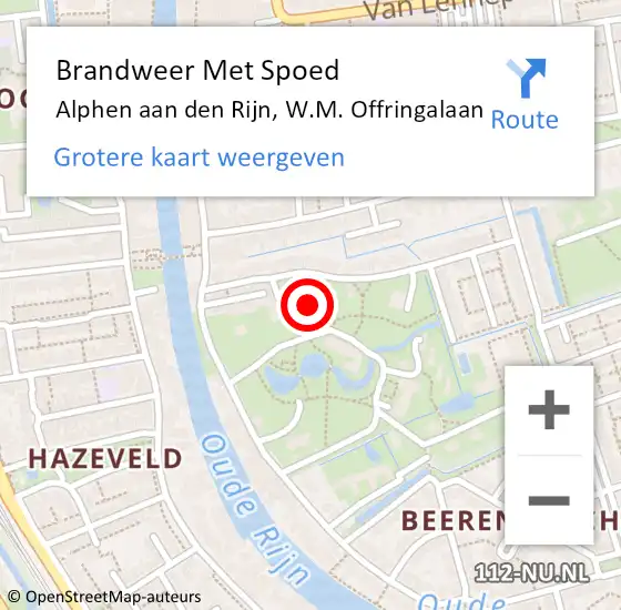 Locatie op kaart van de 112 melding: Brandweer Met Spoed Naar Alphen aan den Rijn, W.M. Offringalaan op 20 augustus 2024 15:41