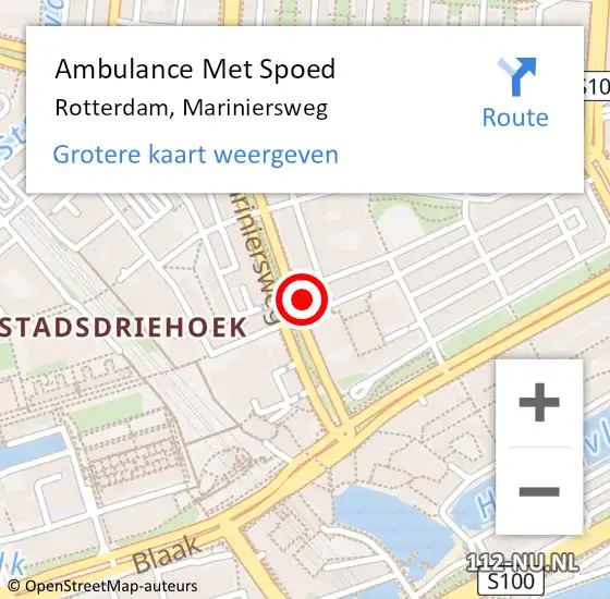 Locatie op kaart van de 112 melding: Ambulance Met Spoed Naar Rotterdam, Mariniersweg op 20 augustus 2024 15:42