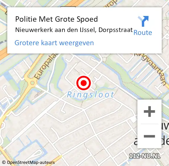 Locatie op kaart van de 112 melding: Politie Met Grote Spoed Naar Nieuwerkerk aan den IJssel, Dorpsstraat op 20 augustus 2024 15:59