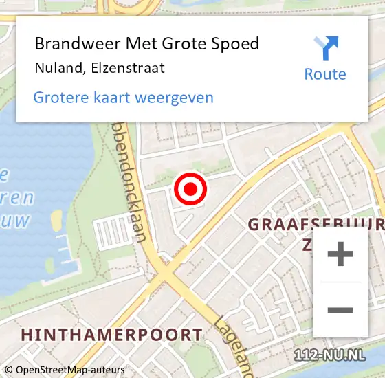 Locatie op kaart van de 112 melding: Brandweer Met Grote Spoed Naar Nuland, Elzenstraat op 20 augustus 2024 16:13