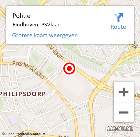 Locatie op kaart van de 112 melding: Politie Eindhoven, PSVlaan op 20 augustus 2024 16:19