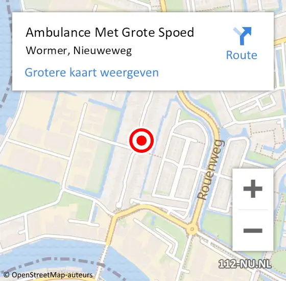 Locatie op kaart van de 112 melding: Ambulance Met Grote Spoed Naar Wormer, Nieuweweg op 20 augustus 2024 16:24