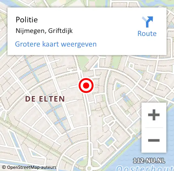 Locatie op kaart van de 112 melding: Politie Nijmegen, Griftdijk op 20 augustus 2024 16:34