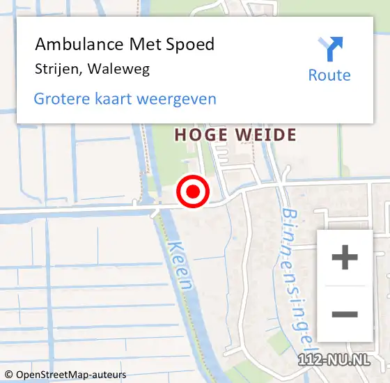 Locatie op kaart van de 112 melding: Ambulance Met Spoed Naar Strijen, Waleweg op 20 augustus 2024 16:37