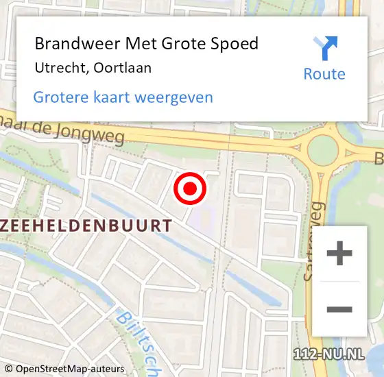 Locatie op kaart van de 112 melding: Brandweer Met Grote Spoed Naar Utrecht, Oortlaan op 20 augustus 2024 16:38