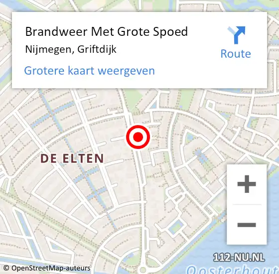 Locatie op kaart van de 112 melding: Brandweer Met Grote Spoed Naar Nijmegen, Griftdijk op 20 augustus 2024 16:39