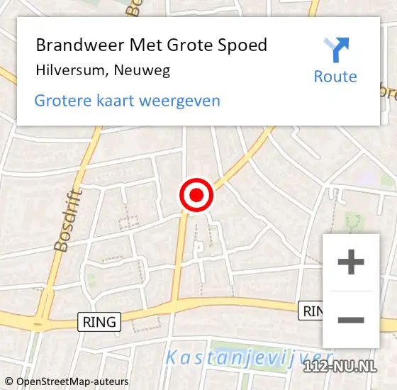 Locatie op kaart van de 112 melding: Brandweer Met Grote Spoed Naar Hilversum, Neuweg op 20 augustus 2024 16:50