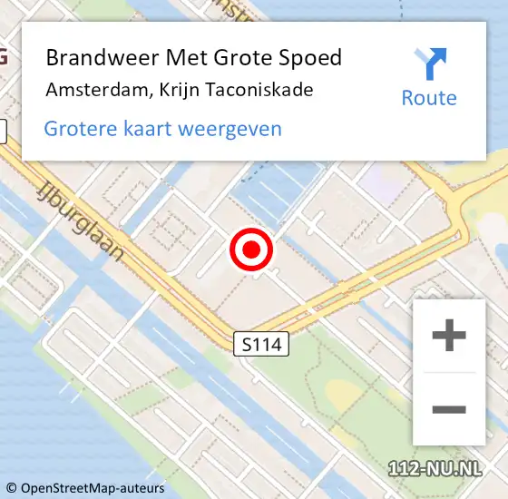 Locatie op kaart van de 112 melding: Brandweer Met Grote Spoed Naar Amsterdam, Krijn Taconiskade op 20 augustus 2024 17:13