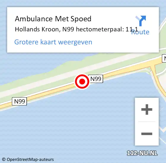 Locatie op kaart van de 112 melding: Ambulance Met Spoed Naar Hollands Kroon, N99 hectometerpaal: 11,1 op 20 augustus 2024 17:33