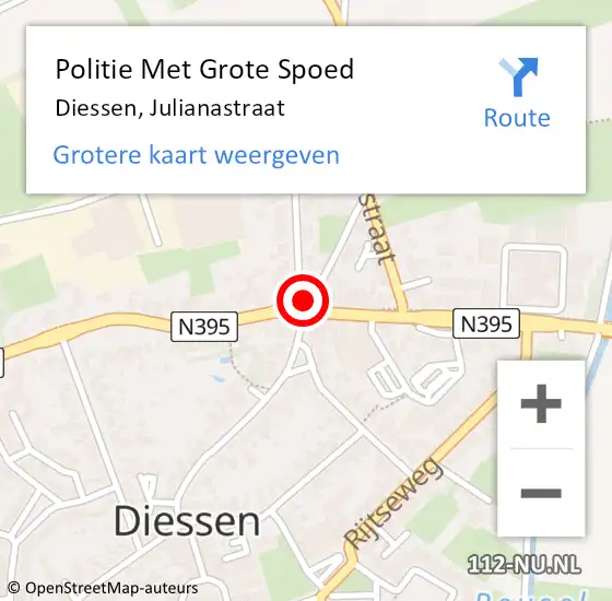 Locatie op kaart van de 112 melding: Politie Met Grote Spoed Naar Diessen, Julianastraat op 20 augustus 2024 17:35