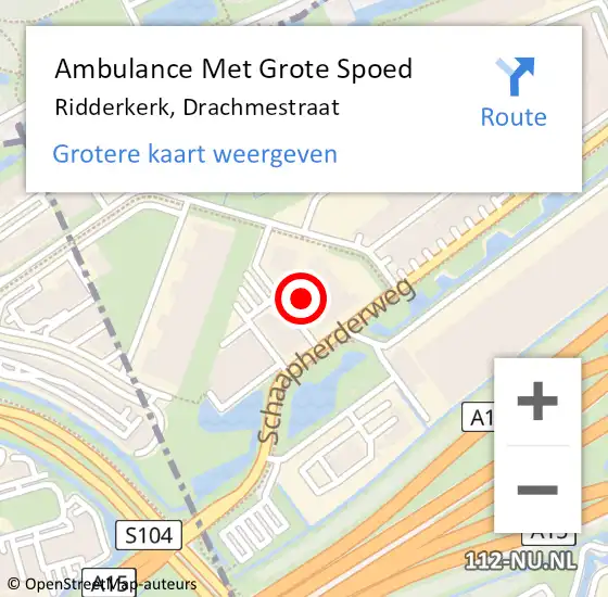 Locatie op kaart van de 112 melding: Ambulance Met Grote Spoed Naar Ridderkerk, Drachmestraat op 20 augustus 2024 17:44