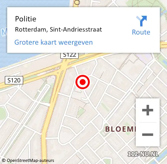 Locatie op kaart van de 112 melding: Politie Rotterdam, Sint-Andriesstraat op 20 augustus 2024 17:53