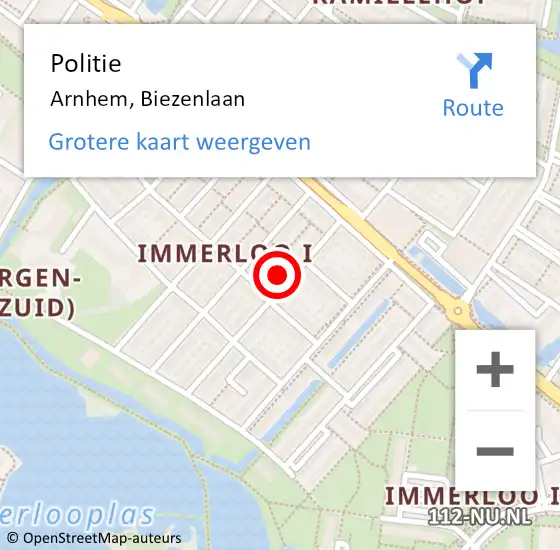 Locatie op kaart van de 112 melding: Politie Arnhem, Biezenlaan op 20 augustus 2024 18:26