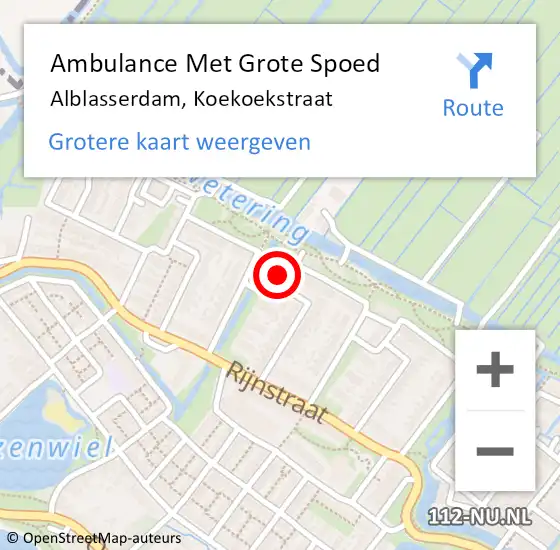 Locatie op kaart van de 112 melding: Ambulance Met Grote Spoed Naar Alblasserdam, Koekoekstraat op 20 augustus 2024 18:34