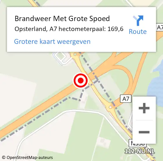 Locatie op kaart van de 112 melding: Brandweer Met Grote Spoed Naar Opsterland, A7 hectometerpaal: 169,6 op 20 augustus 2024 18:35