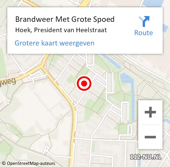 Locatie op kaart van de 112 melding: Brandweer Met Grote Spoed Naar Hoek, President van Heelstraat op 20 augustus 2024 18:39