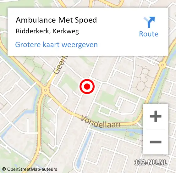 Locatie op kaart van de 112 melding: Ambulance Met Spoed Naar Ridderkerk, Kerkweg op 20 augustus 2024 18:41