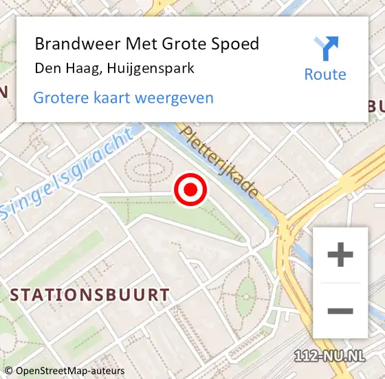 Locatie op kaart van de 112 melding: Brandweer Met Grote Spoed Naar Den Haag, Huijgenspark op 20 augustus 2024 18:52