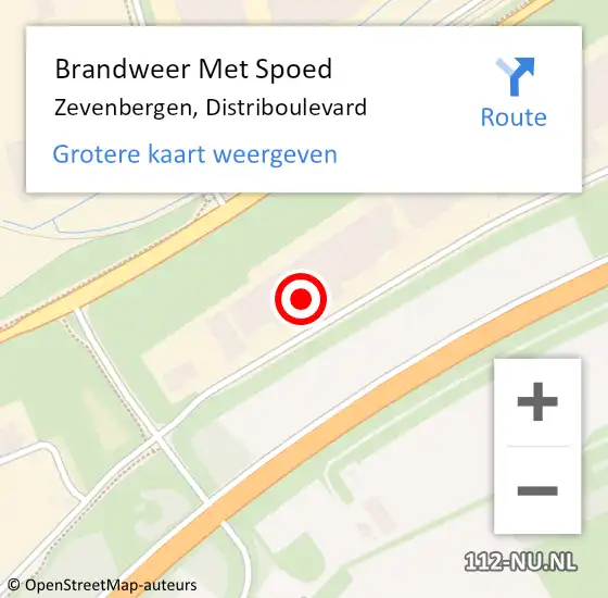 Locatie op kaart van de 112 melding: Brandweer Met Spoed Naar Zevenbergen, Distriboulevard op 20 augustus 2024 19:00