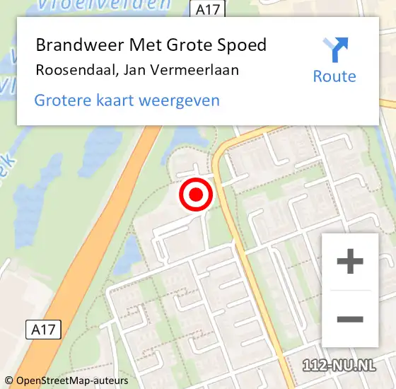 Locatie op kaart van de 112 melding: Brandweer Met Grote Spoed Naar Roosendaal, Jan Vermeerlaan op 20 augustus 2024 19:06