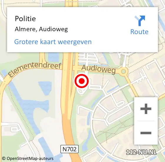 Locatie op kaart van de 112 melding: Politie Almere, Audioweg op 20 augustus 2024 19:11