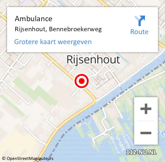 Locatie op kaart van de 112 melding: Ambulance Rijsenhout, Bennebroekerweg op 20 augustus 2024 19:13