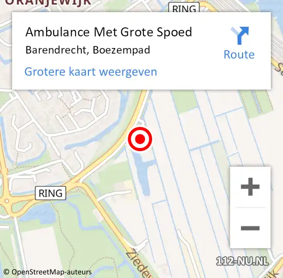 Locatie op kaart van de 112 melding: Ambulance Met Grote Spoed Naar Barendrecht, Boezempad op 20 augustus 2024 19:15