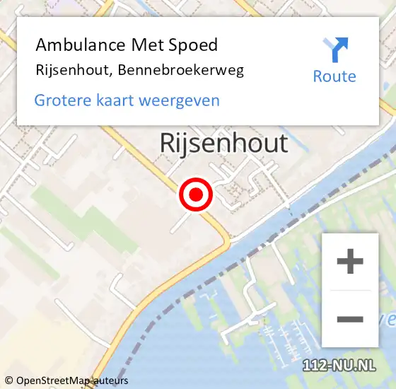 Locatie op kaart van de 112 melding: Ambulance Met Spoed Naar Rijsenhout, Bennebroekerweg op 20 augustus 2024 19:17