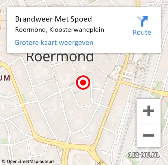 Locatie op kaart van de 112 melding: Brandweer Met Spoed Naar Roermond, Kloosterwandplein op 20 augustus 2024 19:51